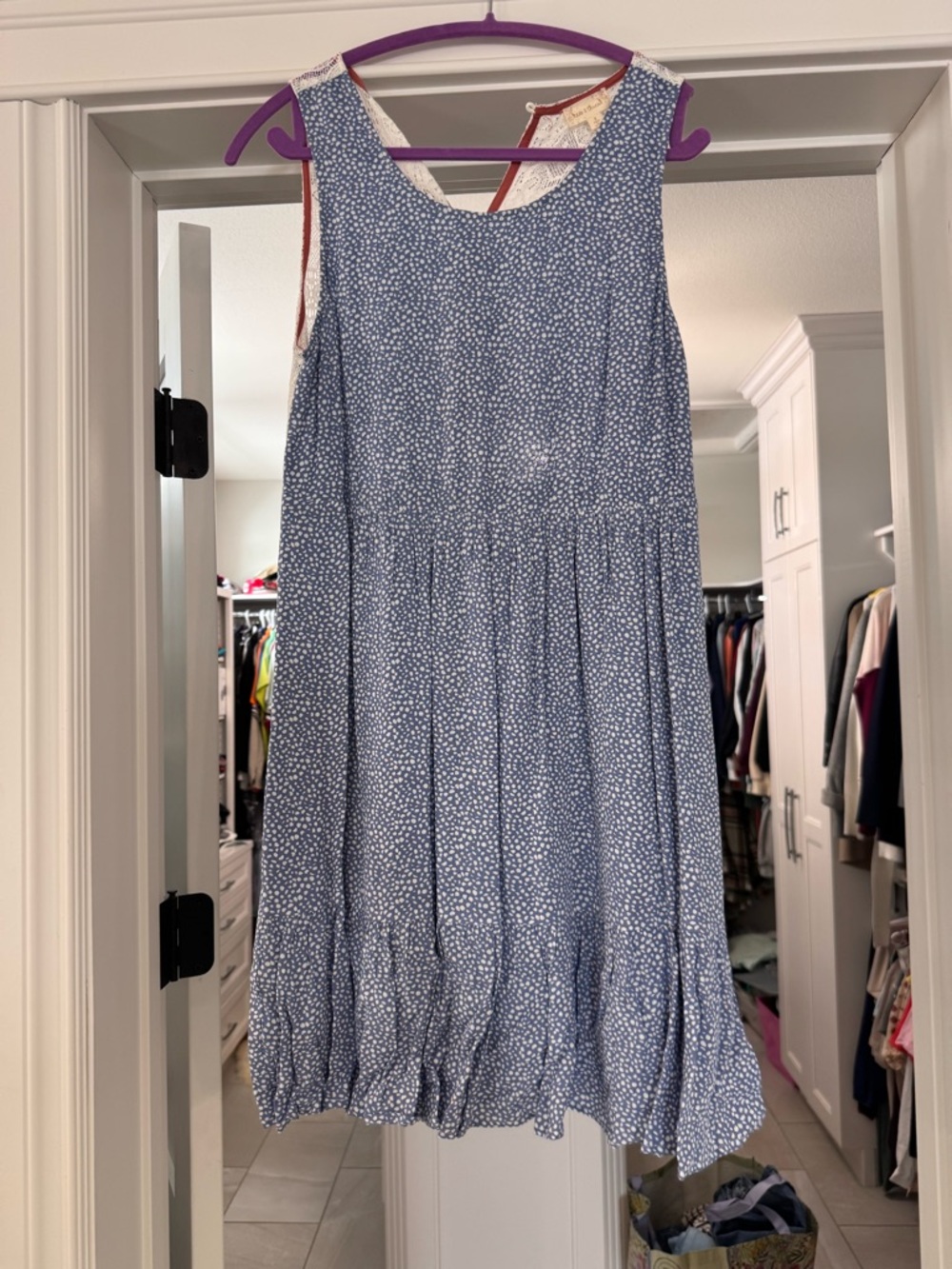 Blue ditsy floral sleeveless summer dress